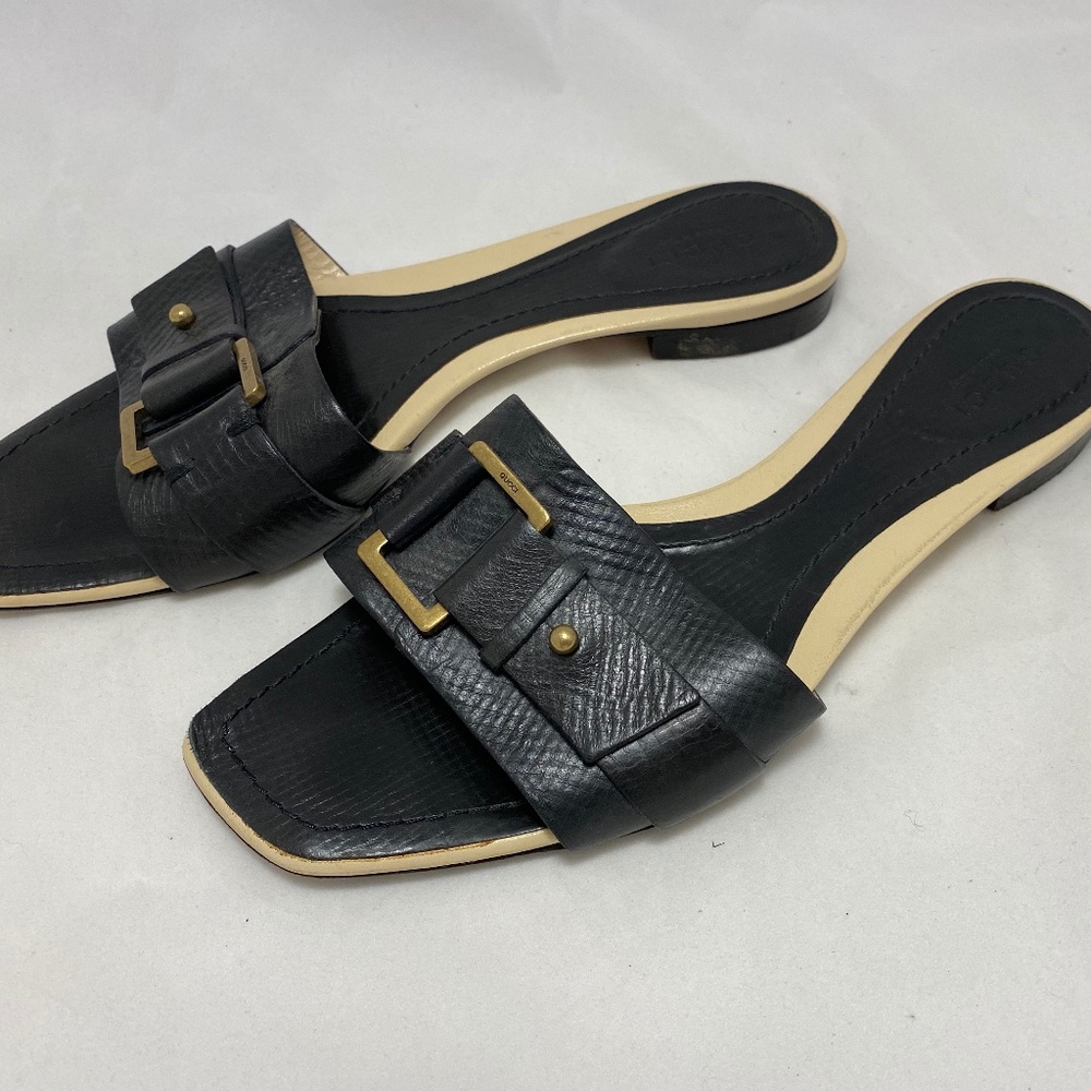 Gucci Leather Flat Sandals Slides, Size 6.5